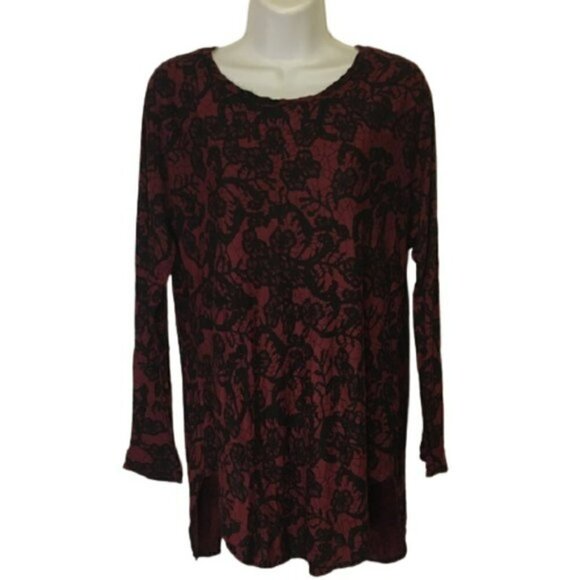 ARITZIA Wilfred La Riviere Burgundy Lace Print Top Shirt - Picture 1 of 8